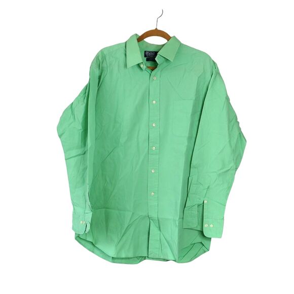 Polo Ralph Lauren Sz 18 34 35 Curham Button Down Green Shirt Long Sleeve No Logo - Picture 1 of 5